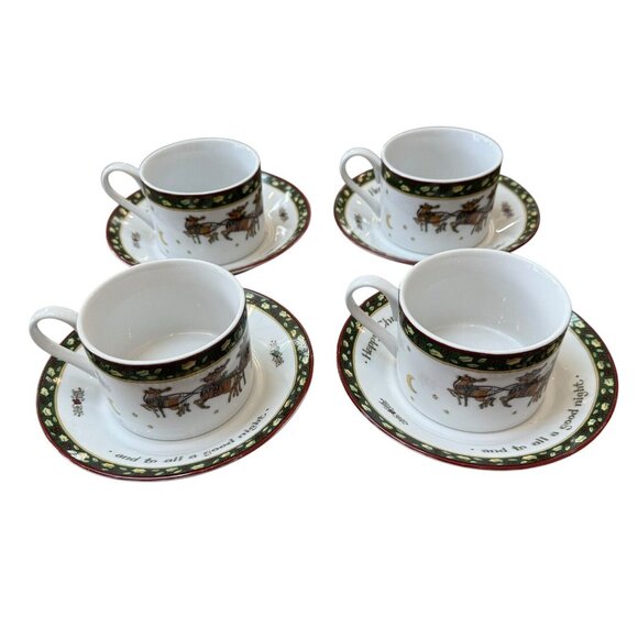 Portmeirion Studio A Christmas Story Cup & Saucer Susan Winget Set of 4 Series 1 - Picture 1 of 11